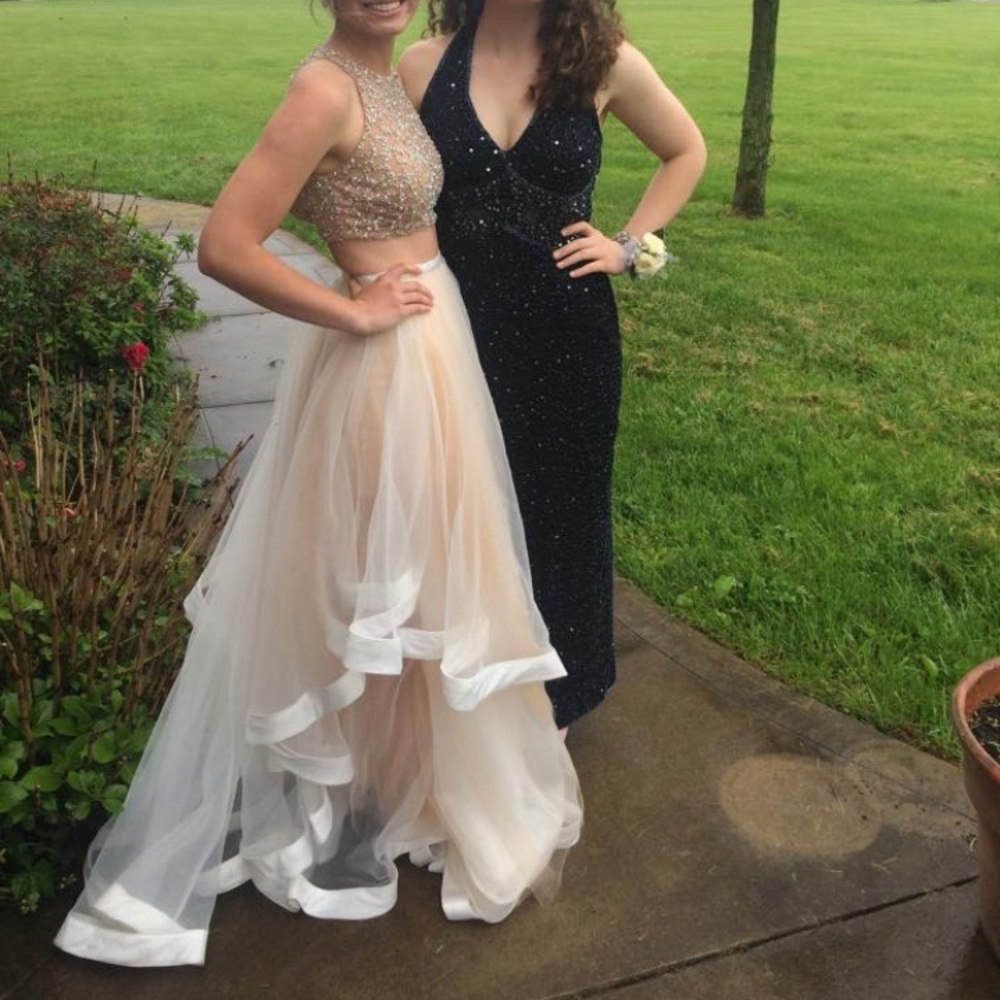 White and nude 2 piece prom dress - Picture 4 of 5
